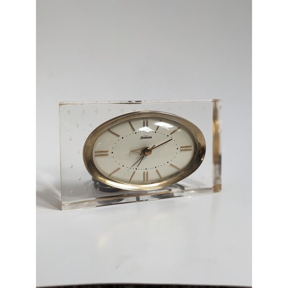 Vintage Sunbeam Lucite Bedside Clock Model B008 Hollywood Regency Glam Gold - Picture 6 of 16